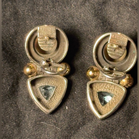 David Yurman Dangle Triangle Earrings Blue Topaz Sterling Silver & 14k Gold - Picture 3 of 9